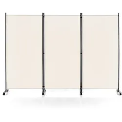 COSTWAY 3-teiliger faltbarer Stoff-Raumteiler mit Rollen, 262 x 180 cm weißer mobiler Sichtschutz