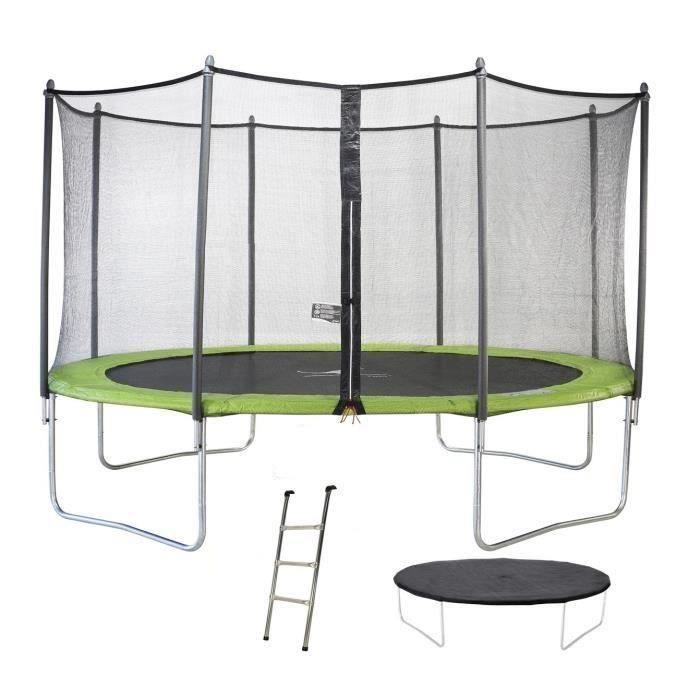 KANGUI TWIN Rundtrampolin Ø 360-365 cm mit Sicherheitsnetz, Leiter & 22 mm Federabdeckung