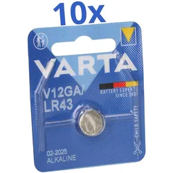 10x Varta Knopfzelle Electronics V 12 GA  LR 43 Alkaline 1,5 V 1er Blister