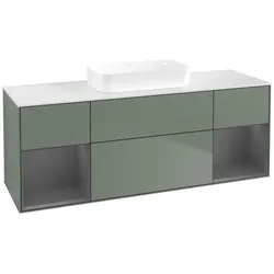 Villeroy und Boch Finion Waschtischunterschrank F741GKGM 160x60,3x50,1cm, Regale Anthracite matt lacquer, Olive Matt Lacquer