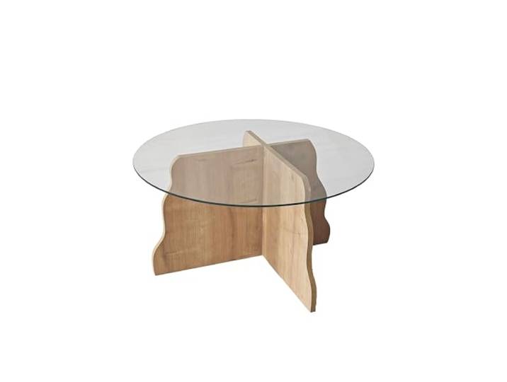 Hanah Home Modern Coffee Table, Sapphire Oak & Transparent, 75 x 40 x 75 cm 100% Tempered Glass, 18mm Melamine Coated Board Stylish & Functional Design