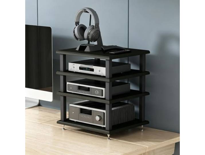 YHTCSXMD HiFi Rack, Audio Rack mit Holzablagen in 2/3/4 Ebenen Holzablagen und Metallrahmen mit Metallspitzen; Audio Geräte Rack für Wohnzimmer, Arbeitszimmer oder Büro