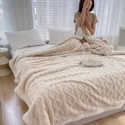 Shop Station Cozy Double Sided Sherpa Blanket & Flannel Throw Blanket Ultra Soft Warm Fleece Bed Blanket beige 27.56 39.37 In