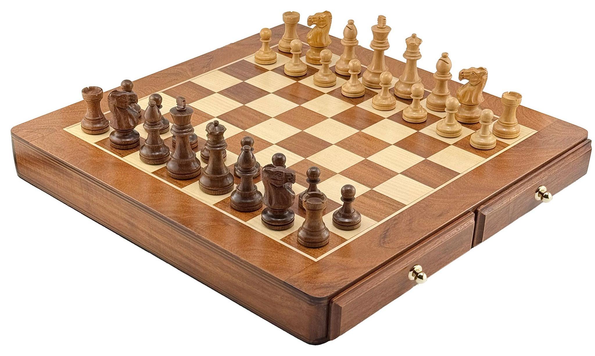s italienisches Schachspiel von Italfama aus vergoldetem Palisanderholz, 46 x 46 cm, mit Schublade