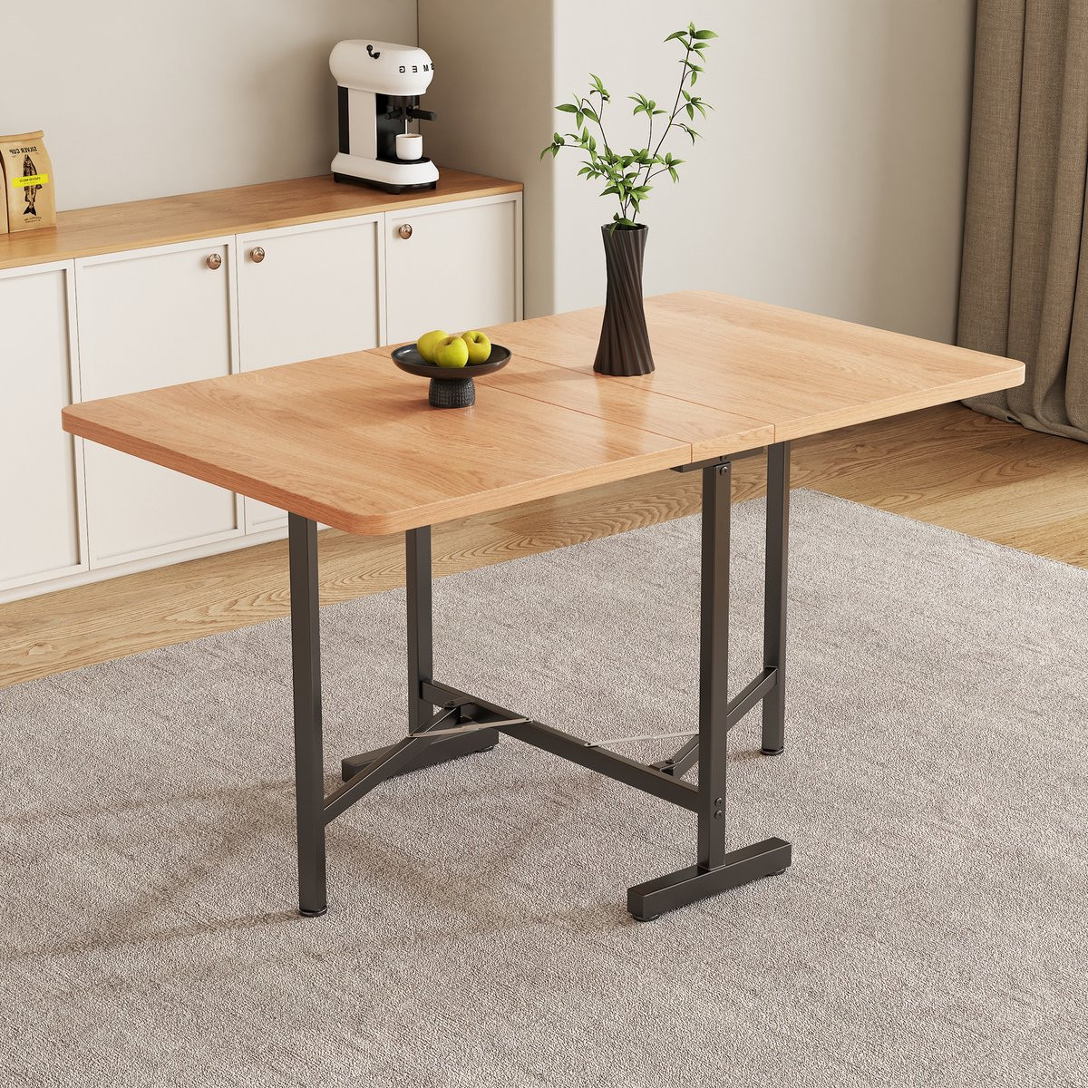 Gutent Eettafel Natuurlijke kleur, Uitschuifbare eettafel met inklapbare zijbladen, B/D: 120 x 80 cm