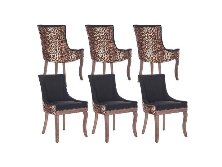 Esszimmerstuhl 6er Set Leopardenmuster Stoff Schwarz, Mehrfarbig, 54.9x92.5x52.8 cm, Esszimmer, Stühle