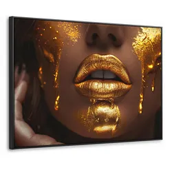 LEINWAND Bilder mit Rahmen - Frau - Gold - Luxus - Porträt - 80x60
