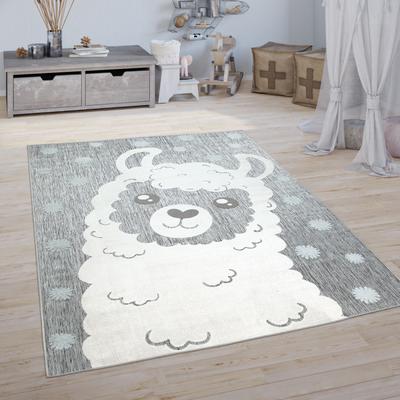 Paco Home Animal Motif Kids Rug with Cute Llama Children Play Mat in Grey