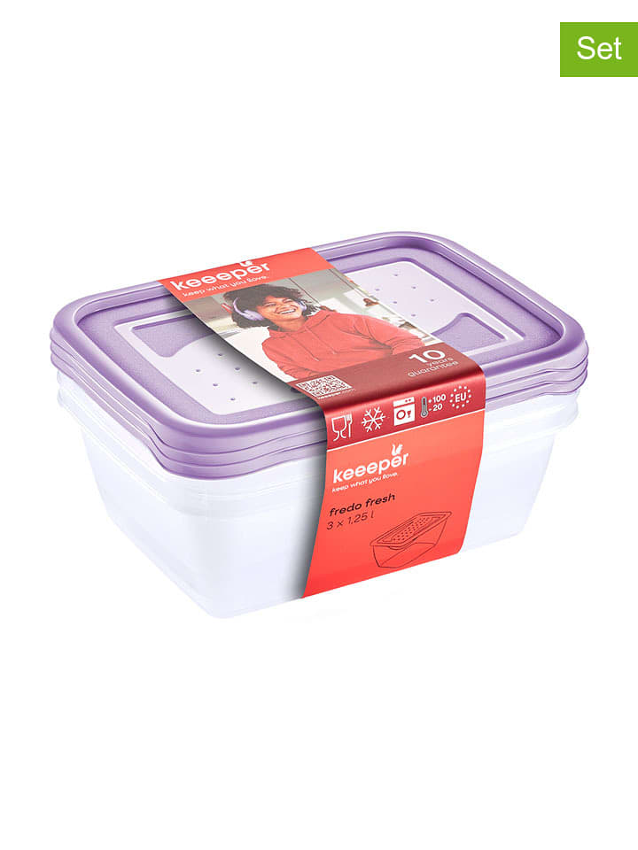 keeeper 3er-Set: Frischhaltedosen "Fredo Fresh" in Lila - 1,25 l - onesize