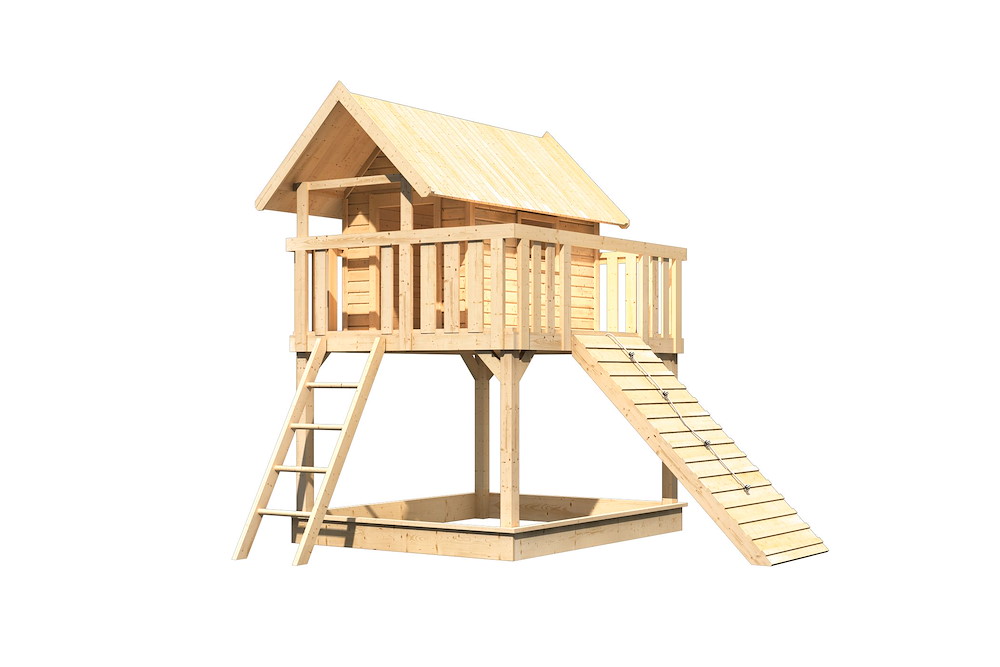 KARIBUHOLZT Akubi Stelzenhaus Fidel natur mit Holzrampe 16938001