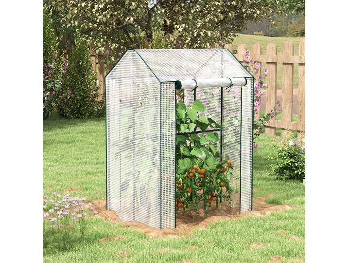 Outsunny Serre Jardin 2 Espaces Portes Enroulables Acier PE