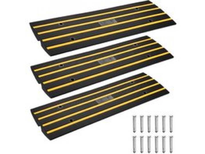 VEVOR Rampe de Seuil Hauteur 6,5 cm 3PCS Rampes Trottoir Caoutchouc Capacité Charge 15 T Rampe Accès Fauteuil Roulant Antidérapante Extensible pour Quai Chargement Garage Entrée Porte 122x40,5x6,5 cm