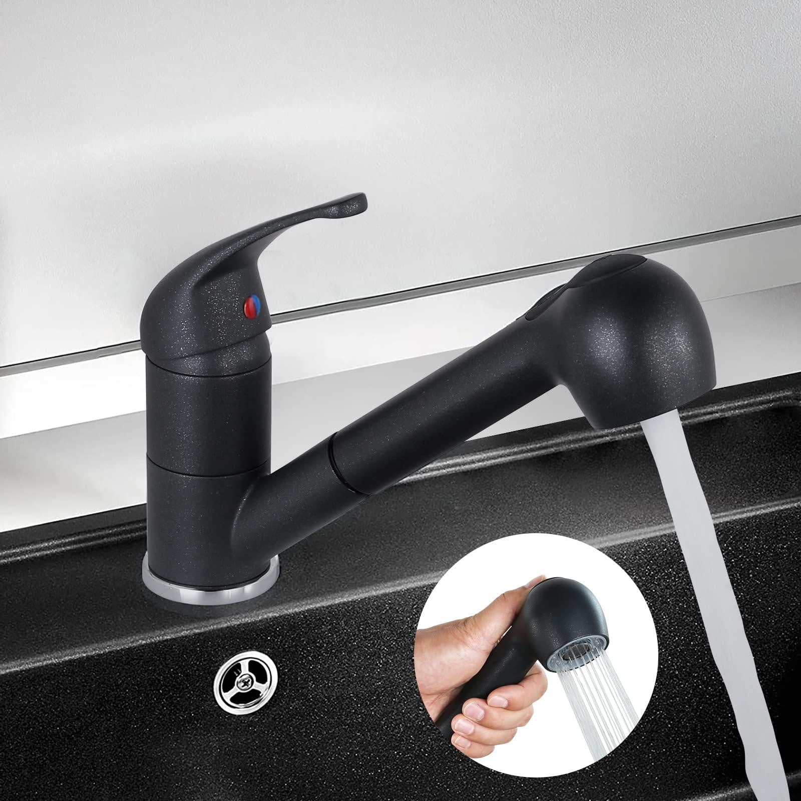 Dripio Zwarte keukenkraan met uittrekbare uitloop en sprayfunctie voor 1-gatsmontage
