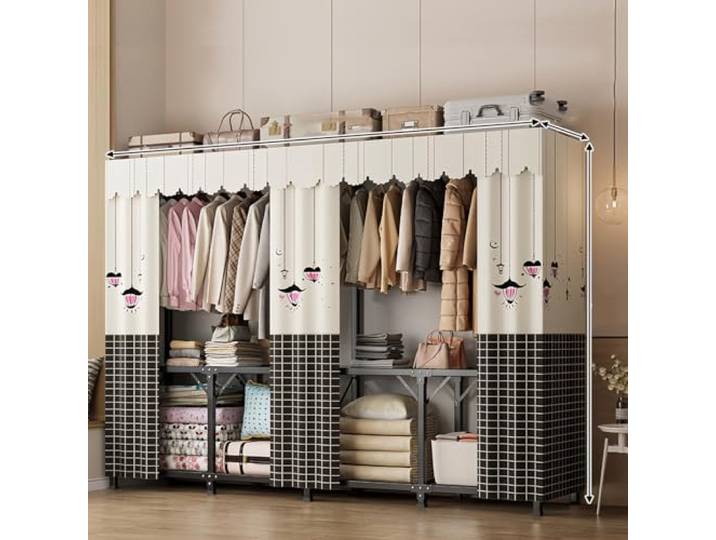 EZZPGDKU Stoffkleiderschrank, Kleiderschrank Stoffschrank Stabil Faltschrank Mit Kleiderstange & Ablagen, Mit Abdeckung, Für Kleideraufbewahrung, Schlafzimmer Schrank, Keine Installation Erforderlich