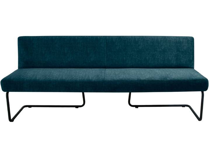 Polsterbank K+W KOMFORT & WOHNEN, blau (torquoise 25), B:202cm H:82cm T:67cm, Sitzbänke, Polsterbank, in abgerundeter Form, Rundrohrkufe lang gebogen, in Leder oder Stoff