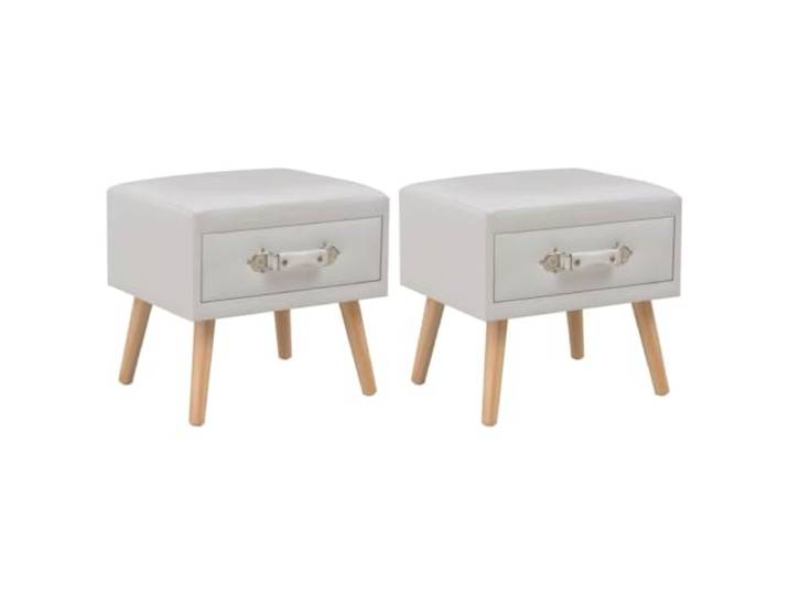 Fisinber Nachttisch 2er Set Weiß Kunstleder Kiefernholz 40x35x40 cm Kompakter Beistellschrank fürs Schlafzimmer mit Schublade aus edlem Kunstleder für stilvolle Ordnung neben dem Bett.