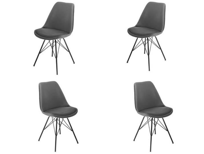 LebensWohnArt Stuhl 4er Set Design-Klassiker Stuhl NORWAY grau Samt schwarze Beine