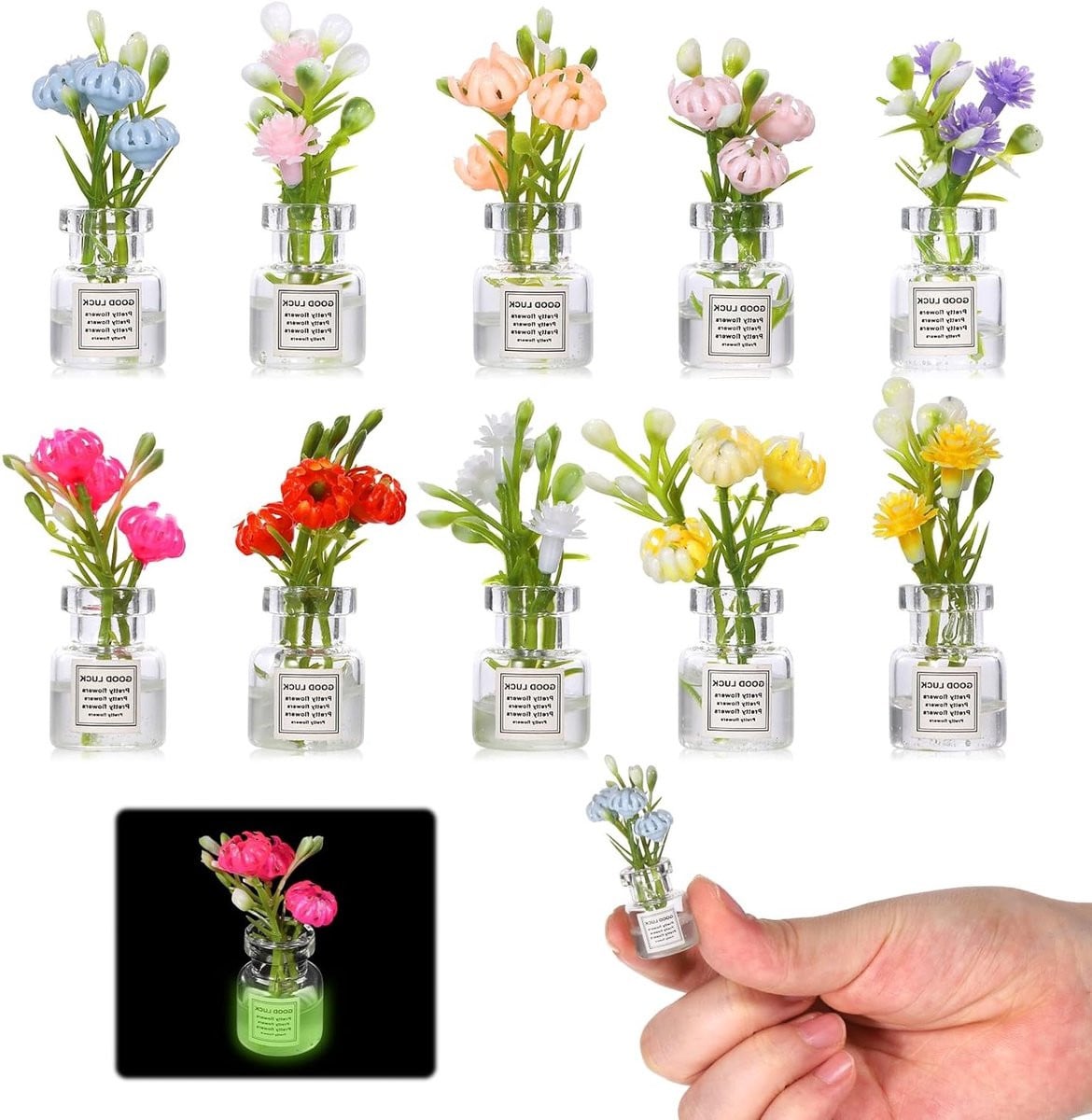 10 Stuks Miniatuur Planten in Vaas - Realistische Bloemen voor Poppenhuis Decoratie en Tuinaccessoires