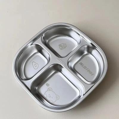 Uplift Picks Capybara Stainless Steel Divided Plate 3 Compartment Kids Dinner Plate 4 Grids Bear Style