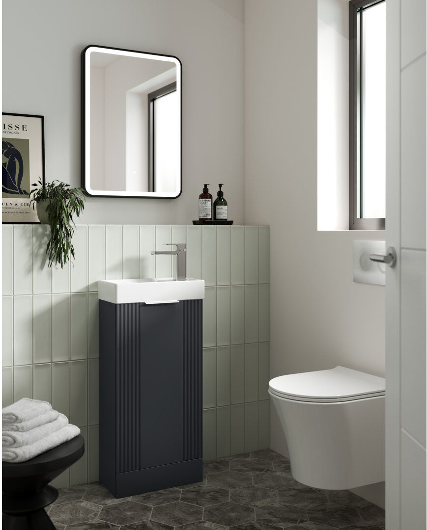 Nuie Deco Compact 400 mm Freestanding Cloakroom Vanity with Drop In Basin Satin Anthracite 400mm W
