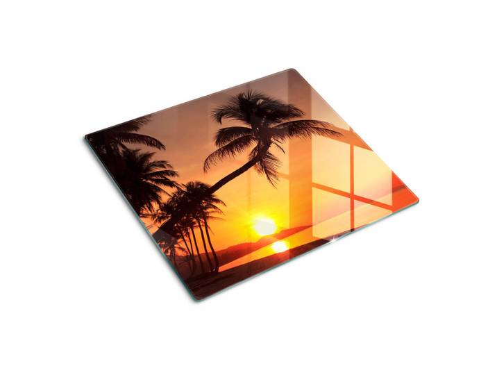 Tulup Glasplatte 60x52 cm Sonnenstrand, Orange, Glas, 60x0.4x52 cm, Küchen, Küchenelektrogeräte, Herde, Herdabdeckplatten
