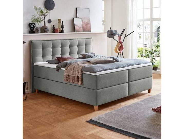 HOMELIV. Boxspringbett Lusaka Webstoff 100x200 cm Bonellfederkern-Box Härtegrad: H3 Hellgrau skandinavisch