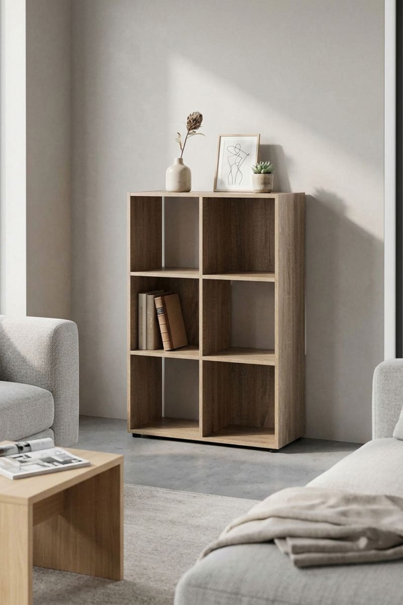 RegalosMiguel Estantería Luar 6 Compartimentos - Madera Natural