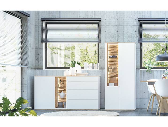 Armoire vitrée 81 x 180 x 42cm Blanc/Blanc Patins