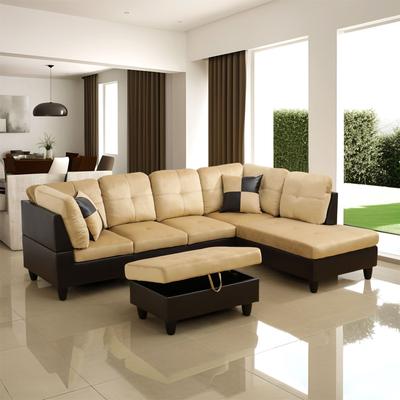 Clihome Beige and Brown Color Lint And PVC 3-Piece Couch Living Room Sofa Set
