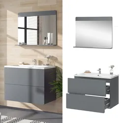 Vicco Badmöbel-Set Izan Grau modern Waschtischunterschrank Waschbecken Badspiegel