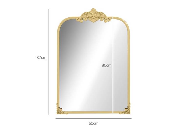Miroir mural 60 x 87 cm miroir de salle de bain style baroque avec cadre métallique décoratif pour salon & chambre à coucher en or