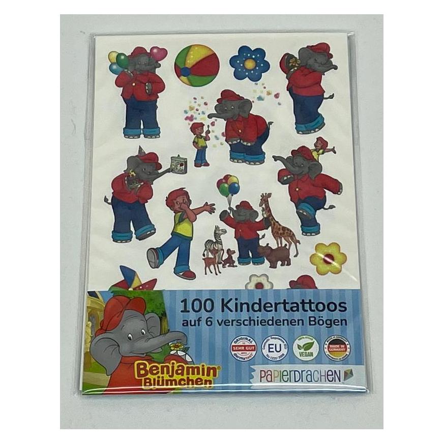 Papierdrachen Kindertattoo - Set - Benjamin Blümchen (100 Stück 6 Bögen) (B005-001-010)