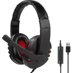 LogiLink Stereo-Headset, 1x USB-A-Stecker, Bügelmikrofon, Gaming, Schwarz/Rot