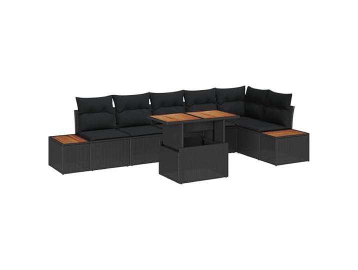 HEFZGDB Outdoor Eckbank Polster Garten Essgruppe mit Kissen 7 pcs Schwarz und Braun Poly Rattan Set für Terrasse
