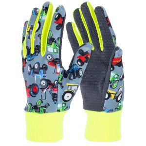 Kerbl Arbeitshandschuhe Kinderhandschuhe Joy Traktor, mit PVC-Noppen, grau, 6-8 Jahre