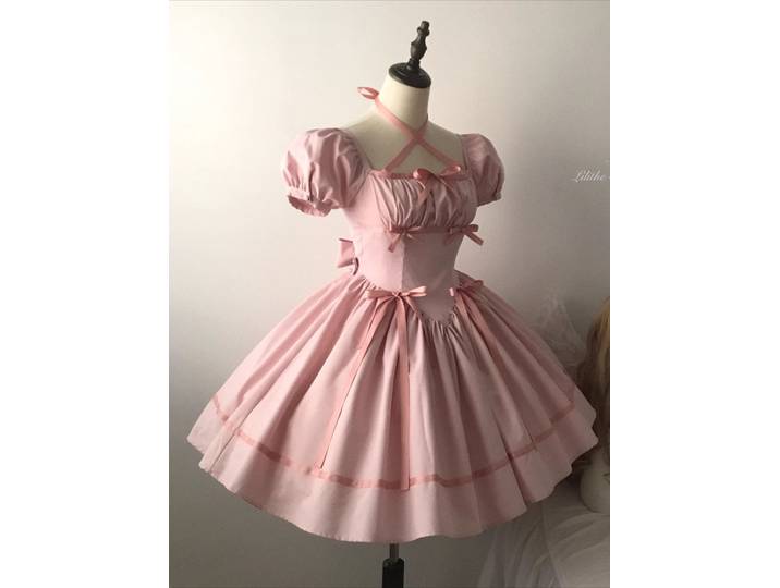 LilithEye ~ Petite Ribbon ~ Robe classique Lolita OP avec grand ourlet en deux styles de longueur