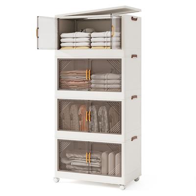 COSTWAY Faltbare Aufbewahrungsboxen 284L, 4‑stöckige stapelbare Behälter mit Rollen, klappbarer Organisator