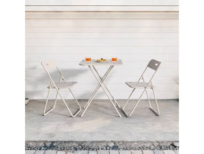 Ensemble bistro 3 pièces pliant beige en acier pour patio 2 chaises et table escamotable