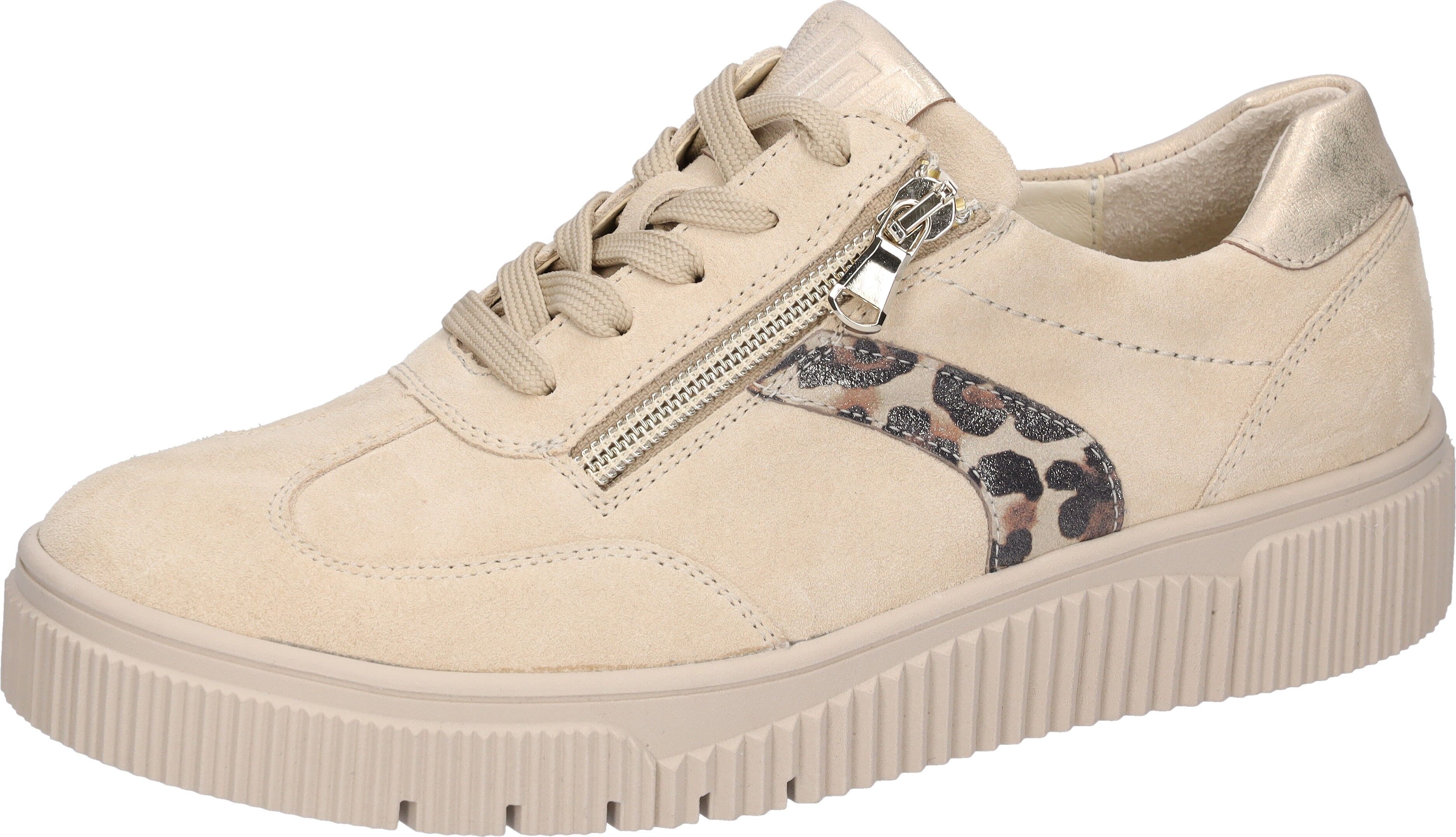 Plateausneaker WALDLÄUFER "K-SANSA", Damen, Gr. 5,5 (38,5), Leder Textil, beige (hellbeige, goldfarben, leo), Nappaleder, Nubukleder, Veloursleder, kontrastfarbene Details, metallic, Schuhe Plateausneaker, Schnürschuh, Halbschuh, Freizeitsneaker mit Leder