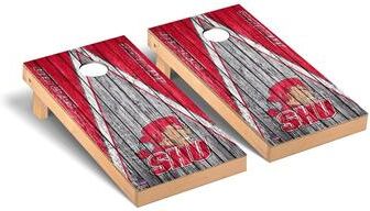 Skip's Garage Sacred Heart University SHU Pioneers Cornhole Board Set - Meta Triangle Weathered Version