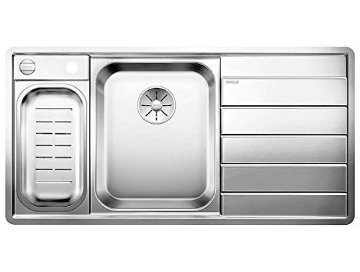BLANCO AXIS III 6 S-IF Dampfgar-Edition, Küchenspüle, Becken links Edelstahl Seidenglanz; 522109, mit Schneidbrett, Schale, Carrier, InFino-Ablaufsystem und Ablauffernbedienung,