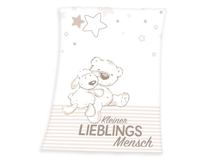 Babydecke HERDING Kleiner Lieblingsmensch , weiss (weiß), B:75cm L:100cm, Kunstfaser, Wohndecken, Babydecke, mit Teddy und Schaf, Kuscheldecke