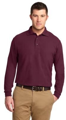 Port Authority K500LS Silk Touch Long Sleeve Polo Shirt in Burgundy size 5XL