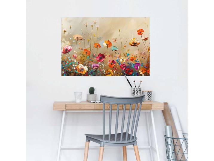 Affiche Champ de fleurs estival Papier Multicolore 61 x 92 x 0cm