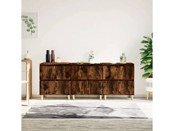 HEFZGDB Klassische Sideboards mit zeitlosem Design zur Aufbewahrung und Präsentation, Sideboards aus Holzwerkstoff mit glatter Oberfläche und viel Stauraum, mit 4 Fächern, 3 Stück