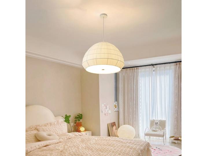 Nordique tissu crème Led lustre chambre minimalisme E27 pendentif lumières salle à manger suspension lampe décor éclairage à la maison