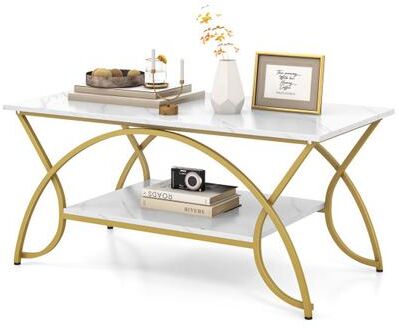 Costway 2-Tier Coffee Table Gold Rectangle for Living Room-Golden