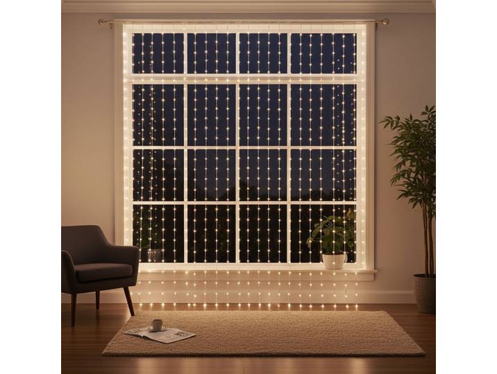 2er-Set LED-Lichtervorhang, 300 LEDs, Fernbedienung, 3 x 3 m, warmweiss