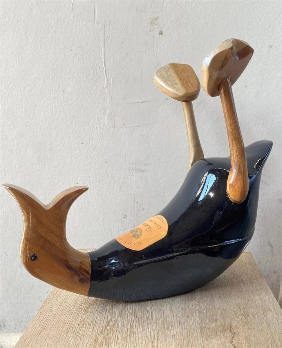 Houten eend Leo fleshouder voor op tafel