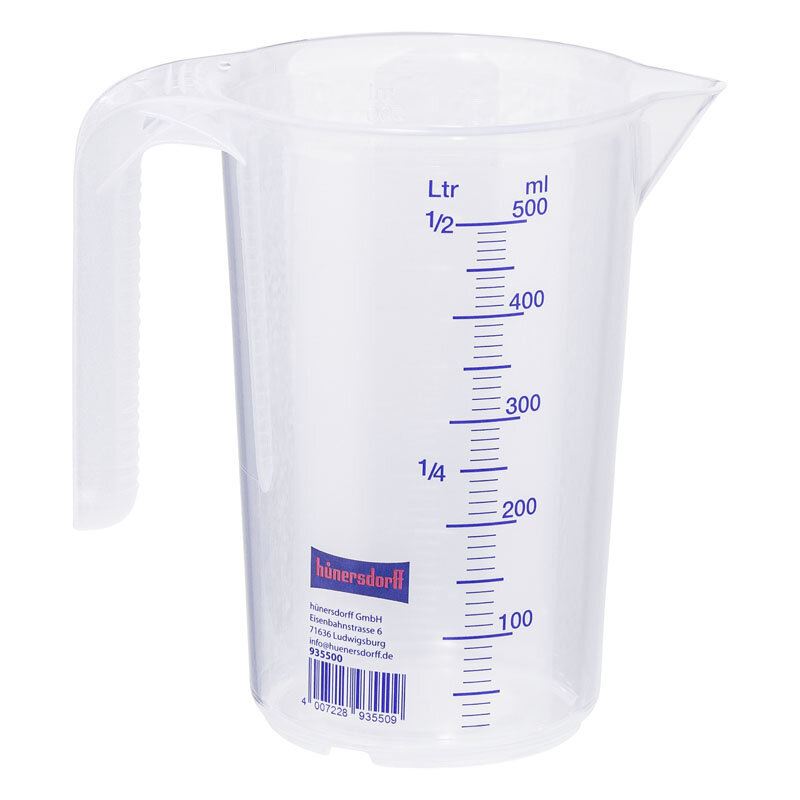 hünersdorff Messbecher 0,5 Liter 2 Skalen transparent